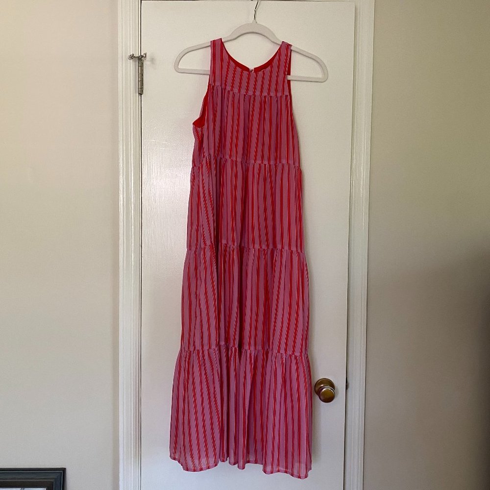 Olivia James The Label Red & Pink Striped Midi Dress, Size S